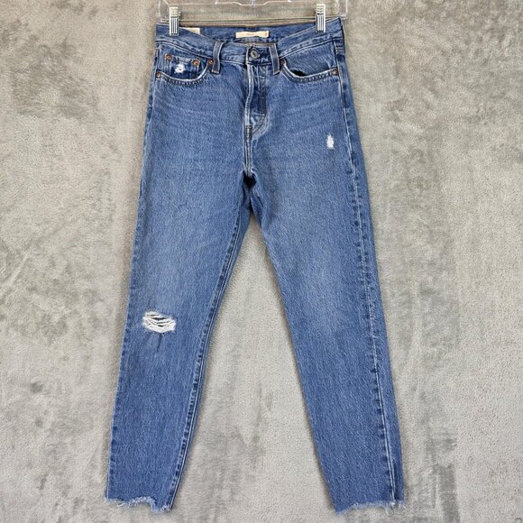 Levi's Jeans Womens 26 Blue Wedgie High Rise Button Fly Distressed 22861-0081 - Picture 1 of 16